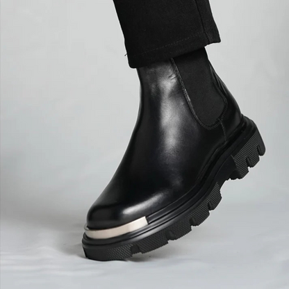 Botas Casuais de Couro Preto com Sola Grossa para Homem