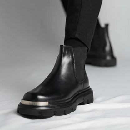 Botas Casuais de Couro Preto com Sola Grossa para Homem