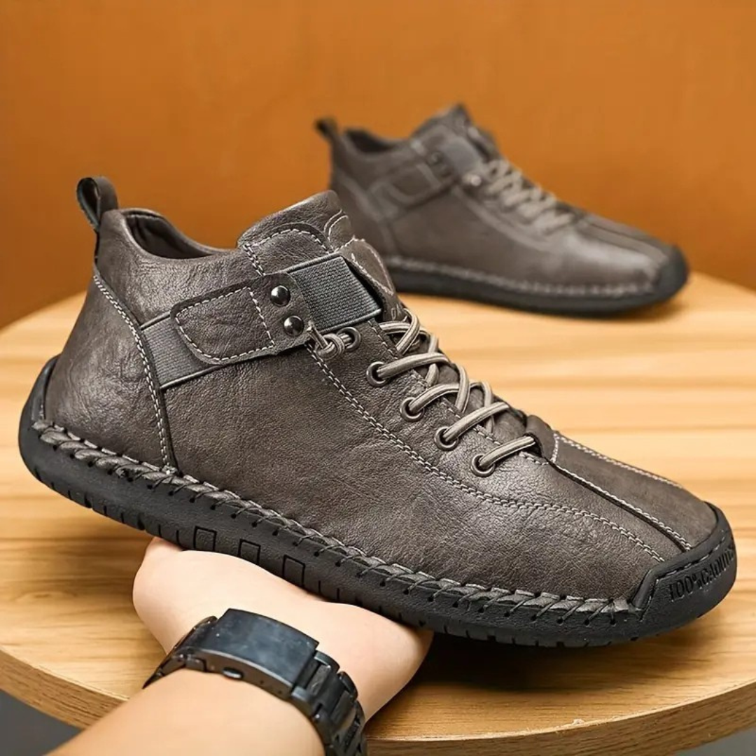 Sapatos de Couro Rugoso com Fecho de Velcro para Homem