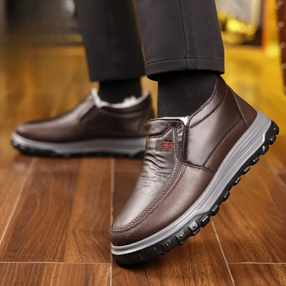 Mocassins Ergonómicos em  Couro e à Prova de Água com Forro Polar para Homem