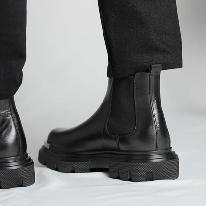 Botas Casuais de Couro Preto com Sola Grossa para Homem