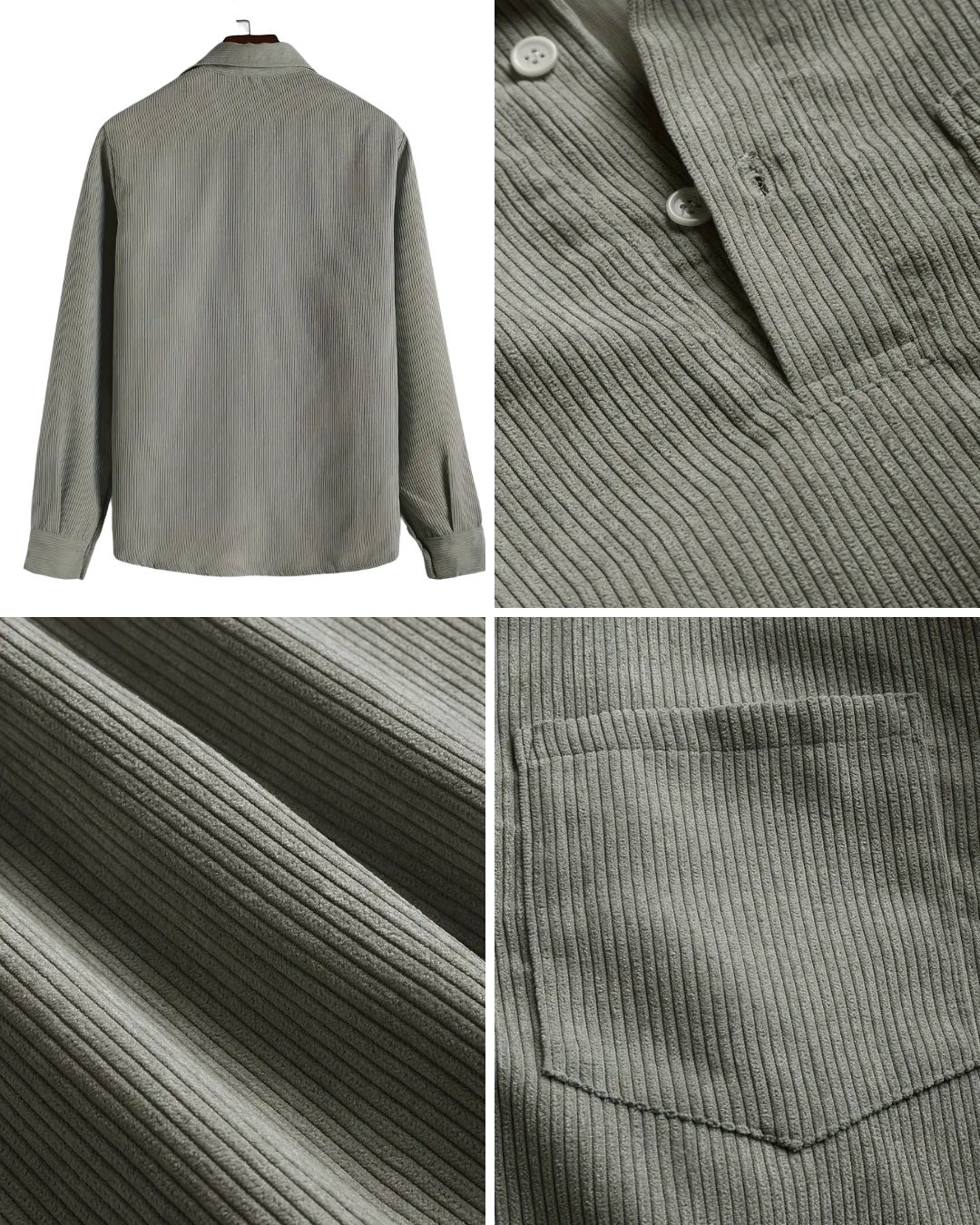 Camisa de Bombazina com Botões e Bolso, Mangas Compridas e Design Casual Elegante para Homen