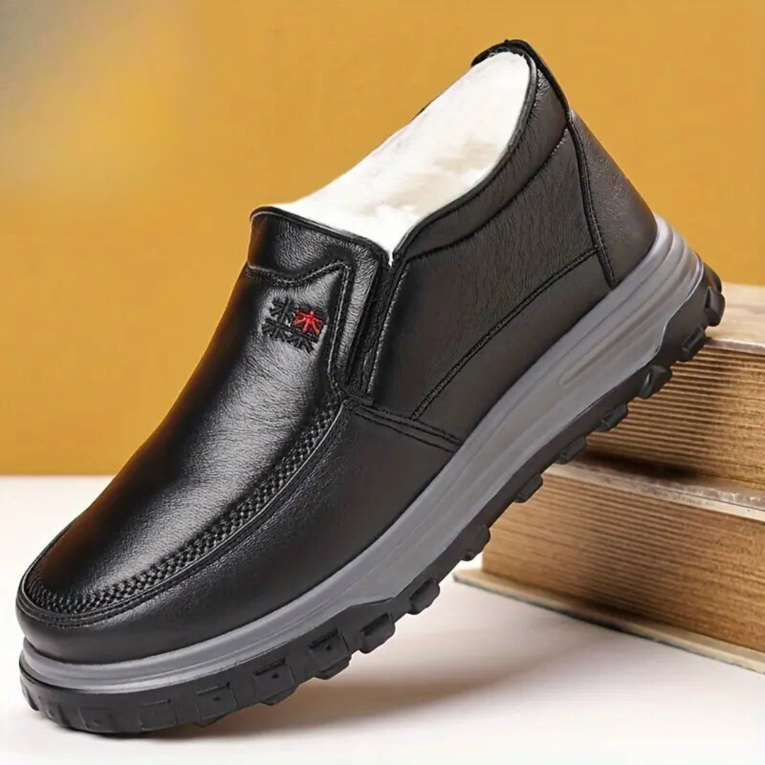 Mocassins Ergonómicos em  Couro e à Prova de Água com Forro Polar para Homem